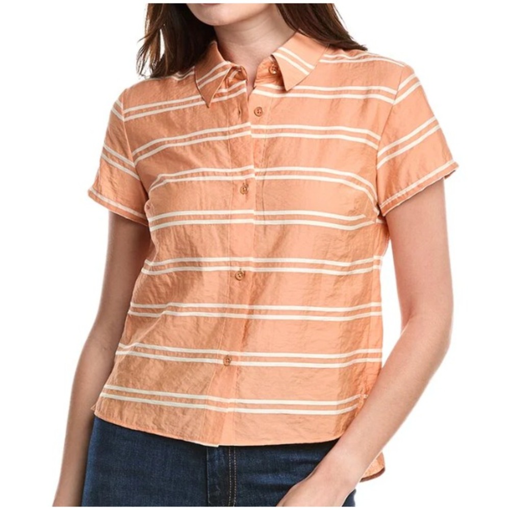CABI 6511 CAMP SHIRT Sherbet Orange & White Stripes ENAMEL BUTTON-UP TOP sz M